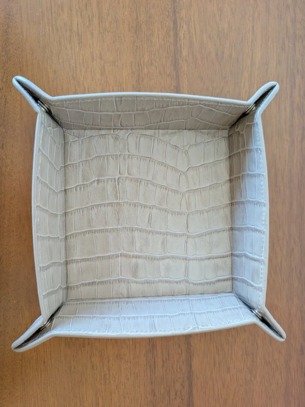 Leatherology Square Valet Tray, Taupe, crocodile skin-like pattern